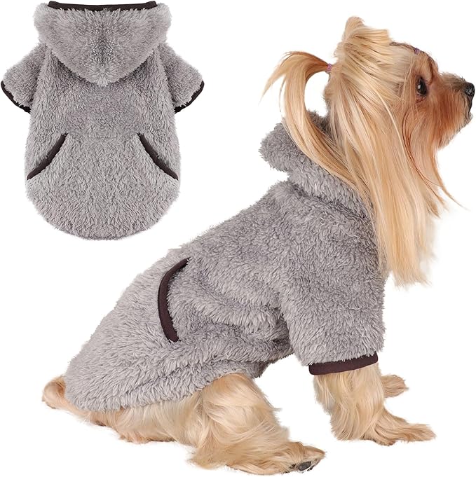 Dog Sweaters for Small Dogs Boy & Male Fleece Small Dog Hoodie Winter Puppy Sweater Chihuahua Teacup Yorkie Soft Stretchy Tiny Clothes Cat Sweater Pet Outfits, Grey, XXS