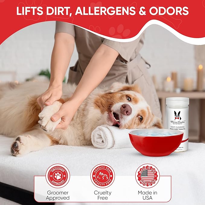 Warren London Deep Cleaning Paw Soak for Dogs – Soothes Itchy, Irritated Paws with Aloe Vera, Seaweed & Tea Tree Oil | Anti-Lick Paw Treatment | 5-Minute at-Home Spa for Dogs | 12 Fizzy Tablets