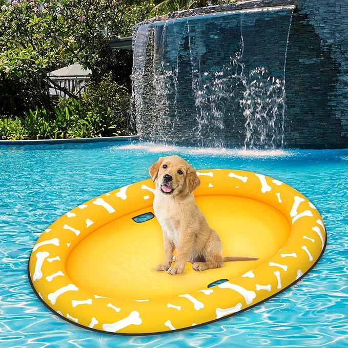 Pet Soft Dog Float Raft - Inflatable Dog Swimming Float for Summer (Bone Yellow)