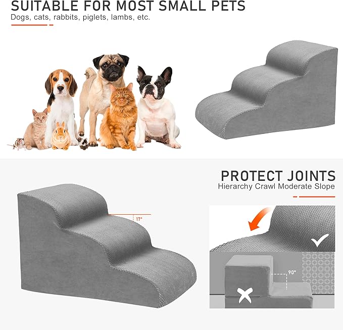 Dog Stairs for Small Dogs, 3 Tiers High Density Foam Dog Ramp, Extra Wide Non-Slip Pet Steps for High Beds Or Couch, Soft Foam Doggie Ladder for Dogs Injured, Older Pets, Small Cats
