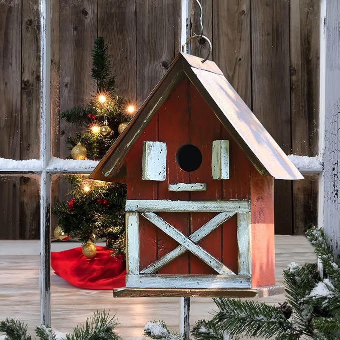 Topadorn Hanging Bird House Outdoor Garden Decorative Wooden Birdhouse