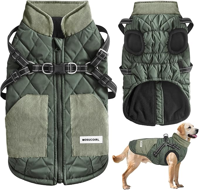 Mosucoirl Warm Dog Coats Pet Clothes, Waterproof Dogs Jacket Reflective Pet Outfits Winter Dog Cold Weather Coat Cozy Snow Jackets Vest for Small Medium Large Dogs Puppy Doggie