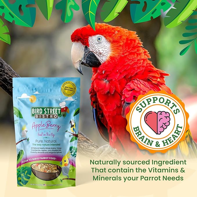 Parrot Food - Parakeet & Cockatiel Food - Cooks in 3-15 min with Natural & Organic Grains, Legumes, Non-GMO Fruits, Vegetables & Health-Oriented Spices