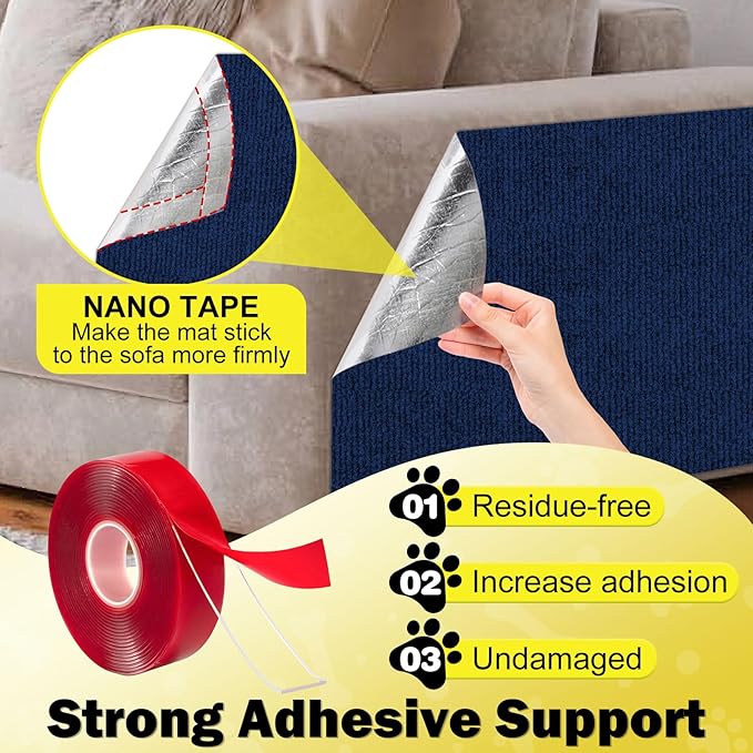 196.8x15.8 Cat Wall Scratcher Mat with Nano Tape,Anti Cats Scratch Furniture Couch Carpet Corner Protector for Indoor,Trimmable Cat Scratching Pad Board Sofa Replacement