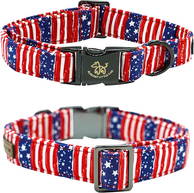 Elegant little tail Independence Dog Collar, Holiday Pet Collar Patriotic Dog Durable Dog Collars Girl or Boy Soft Pet Gift Adjustable Dog Collar for Small Medium Large Dogs