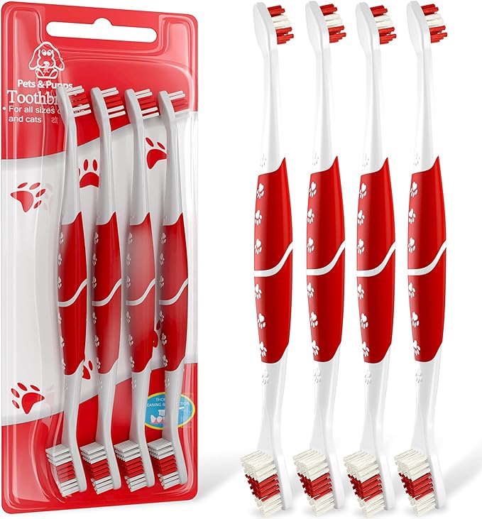 Pet Toothbrush for Dogs, Cats with Soft Bristles - Easy Teeth Cleaning & Dental Care, Non Slip Dual Head Dog Toothbrush