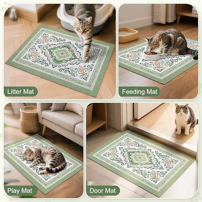Unicorn Catcher Cat Litter Mat 33" x 22" Non-Slip Litter Box Mat Washable Litter Catcher Mat for Litter Box Indoor Food Mat Supplies Essentials, DarkSeaGreen