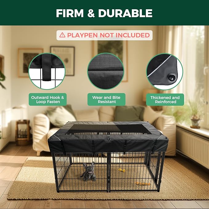 (Not Suitable for Other Brands) FXW Exclusive Mesh Top Cover, Only Fits FXW Rollick/Homeplus 27.3" W x 32" H/40 H/45 H 6-Panel Playpen (Playpen not Included), Rectangle│Patent Pending