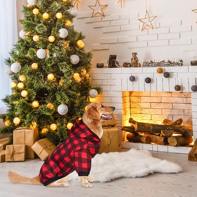 GreenJoy Plaid Dog Sweaters Hoodies Sweatshirts for Dogs Cats, Warm and Soft Cold Weater Coats for Christmas (Red, Medium)
