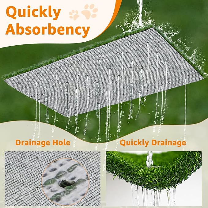 LOOBANI Large Dog Grass Pad with Tray - 35x23in Dog Litter Box with 2-Pack Replacement Artificial Grass Puppy Training Pads - Potty Tray for Balcony Apartment Indoor Outdoor Use