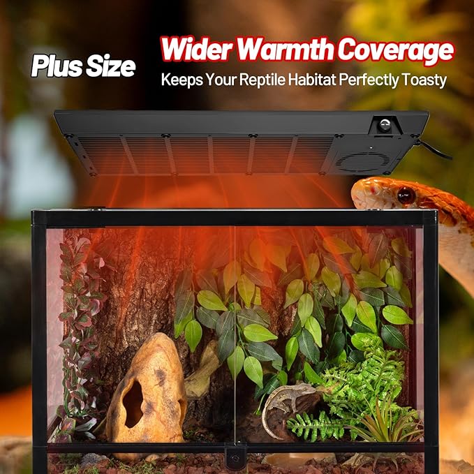 REPTI ZOO Reptile Heat Panel Adjustable Temperature Reptile Heating Plate, Mountable Under Lid, for Hermit Crabs/Leopard Geckos/Turtles/Snakes/Lizards