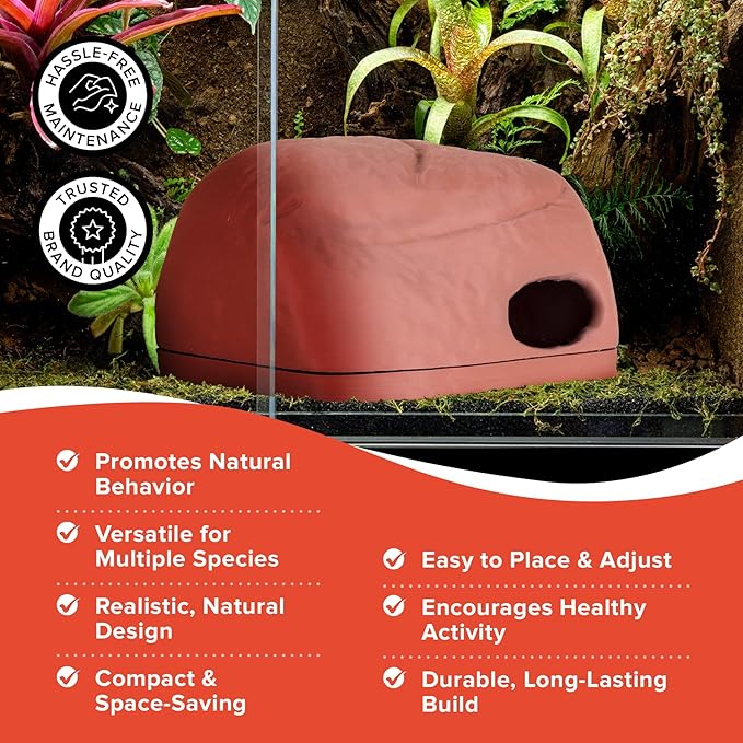 Gecko Cave Reptile Hide - Naturalistic Terrarium Shelter for Geckos, Lizards,Snakes, Bearded Dragons, Tortoises and Other Reptiles - Terracotta