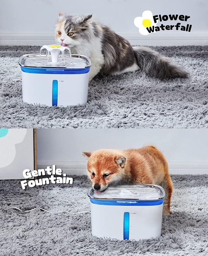 Veken Innovation Award Winner 95oz/2.8L Cat Water Fountain with Stainless Steel Lid, Automatic Pet Fountain Dog Water Dispenser with Replacement Filters for Cats, Dogs (Silver, Stainless Steel)