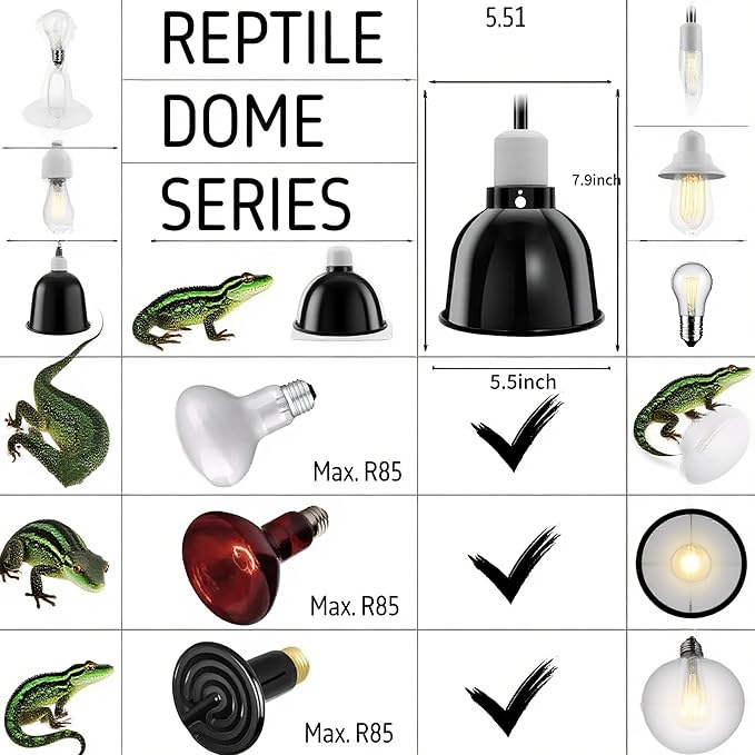 Reptile Light Fixture 2 Packs 5.5'' – Dual Use Dome Lamp with Ceramic Socket for Heat Emitter & Basking Bulbs – Ideal for Bearded Dragon, Snake, Chameleon,Snake Turtle Terrariums