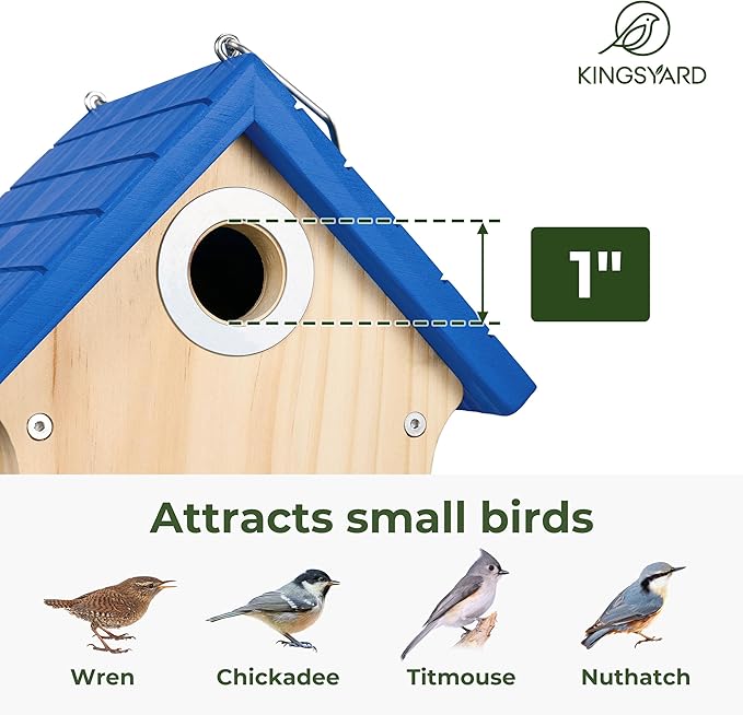 Kingsyard Wooden Wren House with Predator Guard, Bird Nesting for Outdoor, Garden Patio Nest Box Birdhouse for Wild Bird Watching, Royal Blue