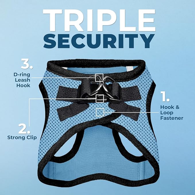 Best Pet Supplies - All Weather Mesh, Reflective, No Pull Harness for Small, Medium Dogs, Cats - Secure with Hook & Loop Fastener, Buckle, Double D-Rings - Baby Blue/Black Trim, XXS