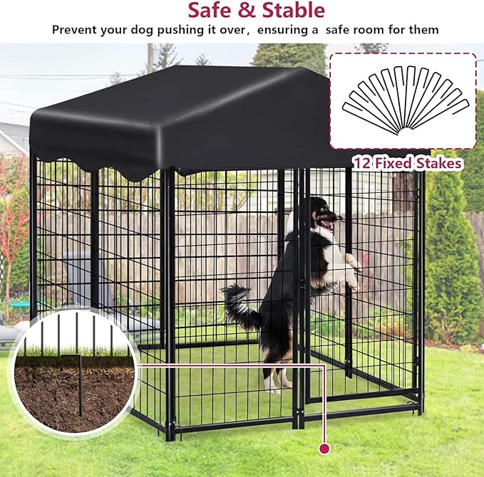 Dog Kennel Outdoor with Roof, 4.5' x 4' x 4' Welded Wire Pet Dog Pen Dog Cage for Outside, Dog Run Enclosures for Dogs Outdoor Animal Hutch with UV-Resistant Waterproof Cover