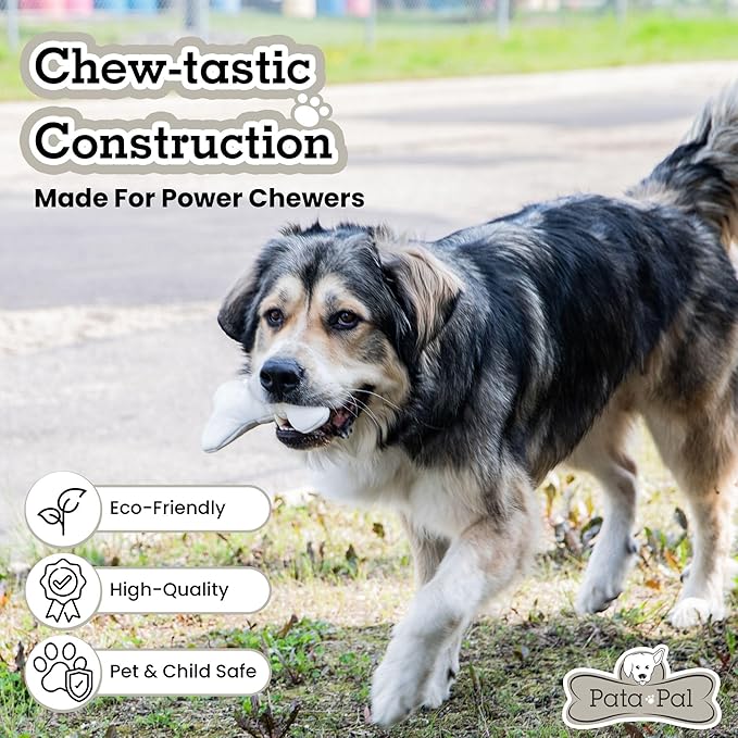 Eco-Friendly Durable Cotton Canvas Squeaky Dog Bone Chew Toy for Chewing, Playing and Exercise – T-Bone, White (Safe for Pets & Kids)