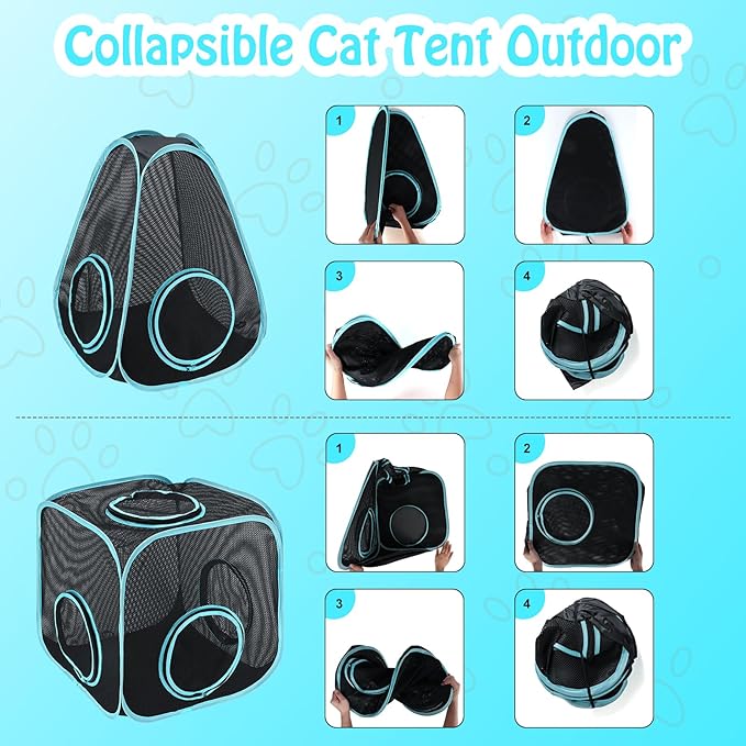 BWOGUE Outdoor Cat Enclosures for Indoor Cats, 4 in 1 Outdoor Cat Tent with Tunnel Portable Pop Up Visual Mesh Cat Outside Playhouse for Cats Puppy Small Animals, Total Length 9.45FT