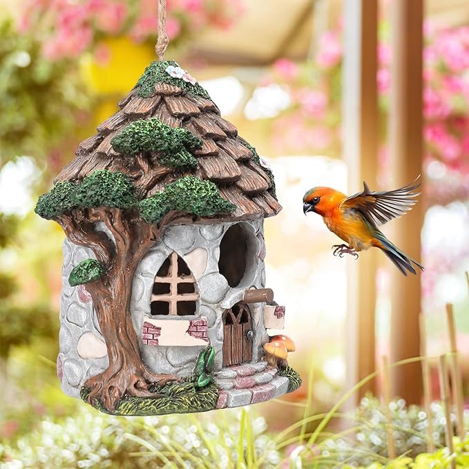 Yinns Resin Bird House for Outside, Birdhouses for Outdoors Wild Bird Nesting, Decorative Stone Bird Houses for Yard Garden Decor, Water Proof