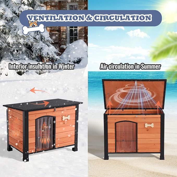 Outdoor Dog House, Indoor Outdoor Doghouse Puppy Shelter Dog House with Iron Frame,Anti-Bite Design Dog Home for Small Medium Some Large Dogs (Orange, Small)