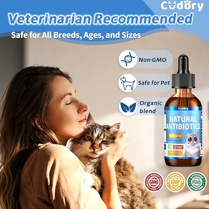 Natural Antibiotics for Cats, Cat Antibiotics Nutritional Supplements for Skin Issue, Itch Relief, Natural Herbal Supports for Cats All Breeds and Ages-Chicken Flavor | 2 fl oz