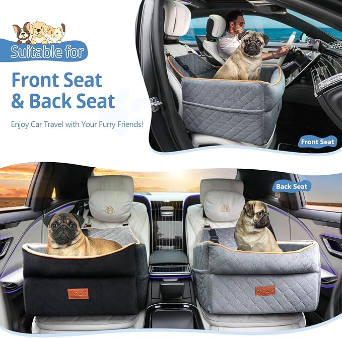Dog Car Seat for Small Medium Dogs, Memory Foam Dog Booster Car Seat for Dogs 0-35 lbs, Anti-Slip Pet Car Seat with 2 Adjustable Leashes, Elevated Dog Car Travel Bed with Storage Pockets