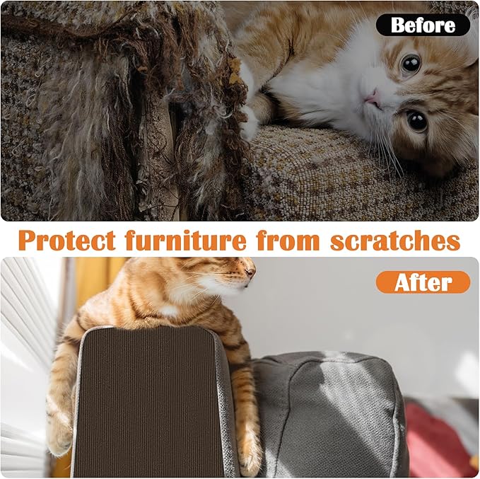 Cat Sofa Scratch Furniture Protector - 100" x 15.8" Trimmable Self-Adhesive Cats Claws Scratch Pads, Cat DIY Climbing Couch Protector for Scratch Post Cat Tree Shelves Wall Indoor (Brown)