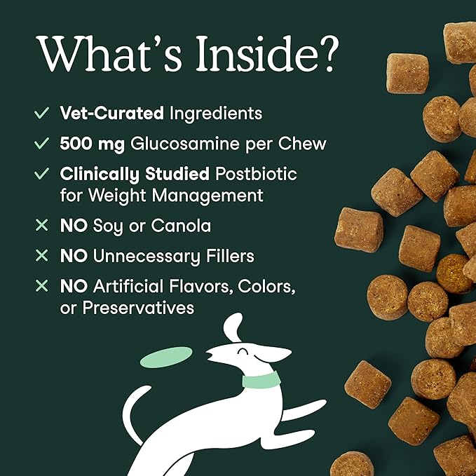 Fera Pets Hip & Joint Supplement for Dogs with Glucosamine, Postbiotics, & Green Lipped Mussel - Supports Healthy Joints and Weight Management - 90 Soft Chews