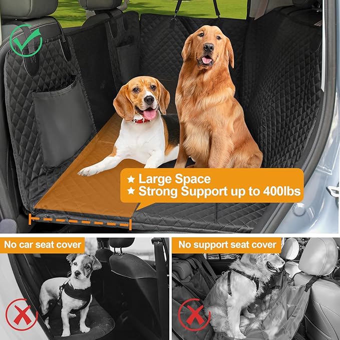 Honest Back Seat Extender for Dogs, Dog Car Seat Cover Hard Bottom 400lbs, Dog Car Seat Covers with Large Space, Waterproof Dog Hammock for Car SUV Truck, X-Large, Black