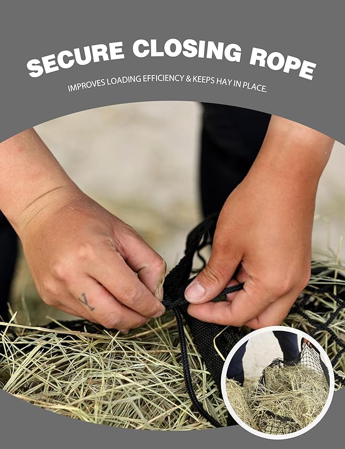 Harrison Howard Square Opening Slow Feed Hay Nets for Horses Large Capacity Horse Feed Bag Reduce Hay Waste Promote Healthy Digestion Black 35 * 31''