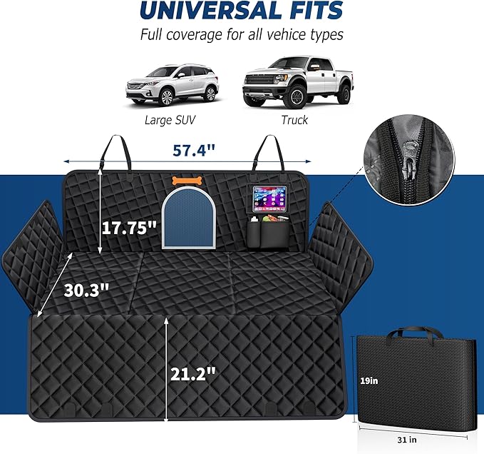 XXL Dog Truck Seat Cover for Back Seat, Hard Bottom Backseat Extender for Car, Holds 400 lbs, Pet Seat Covers for Large Dogs, 100% Waterproof, Dog Car Bed Protector Hammock for Crew Cab Truck SUV F150
