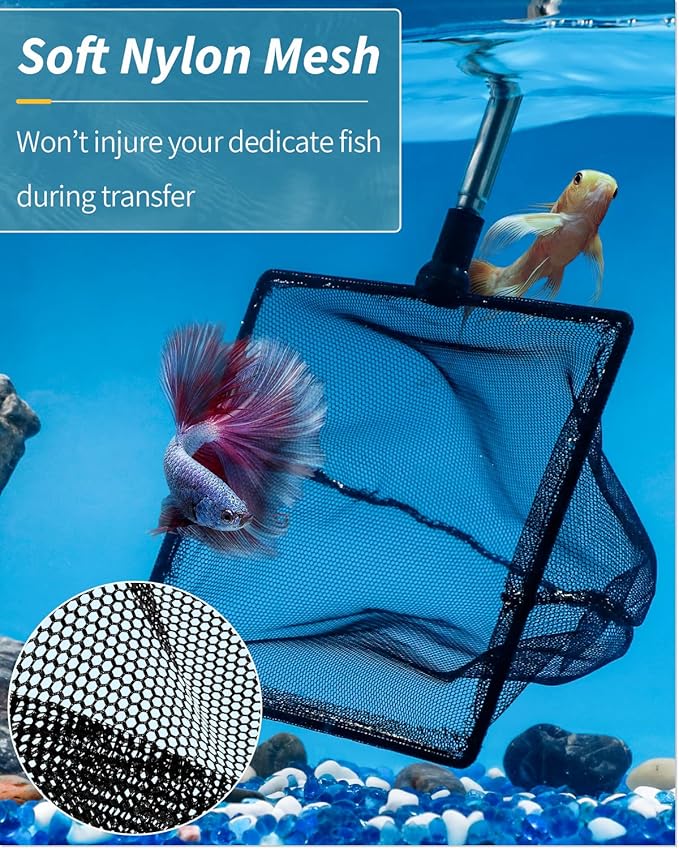 Pawfly Aquarium Fish Net with Extendable 9-24 Inch Long Handle for Betta Fish Tank Small Koi Pond and Pool