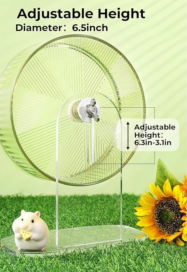 Super-Silent Hamster Exercise Wheel: Silent Spin Toys Hamster Running Wheels with Height Adjustable Stand for Hamsters Gerbils Mice Or Other Small Animals -8.5inch Yellow