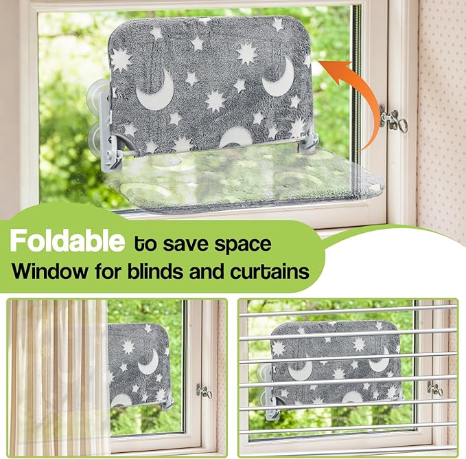 Cat Window Perch Glow in The Dark Cordless Foldable Pet Hammock Bed, Glowing Stars & Moon Pattern Window Hammock for Overlooking for Large Cats