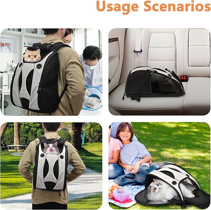 Security Privacy Cat Carrier Backpack Kitten Carry Bag Chihuahua Puppy Weekend Travel Backpack Small Cat Overnight Carrier for Hamster/Cats/Rabbit Comfortable Travel Backpack for Small Pet