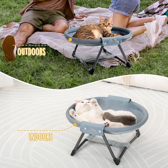 KITTY KINGDOM Elevated Cat Hammock Bed, Foldable No-Assembly Cat Bed with Breathable Mesh for Indoors and Outdoors Use, Lightweight Raised Pet Bed for Cats and Small Dogs