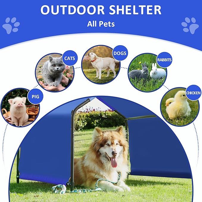 Dog Shade Shelter Outdoor Tent for Large Medium Dogs, 4'x4'x3' Outside Sun Rain Canopy Pet House for Cats Pigs Livestock with Waterproof Roof Ground Nails๏ผBlue