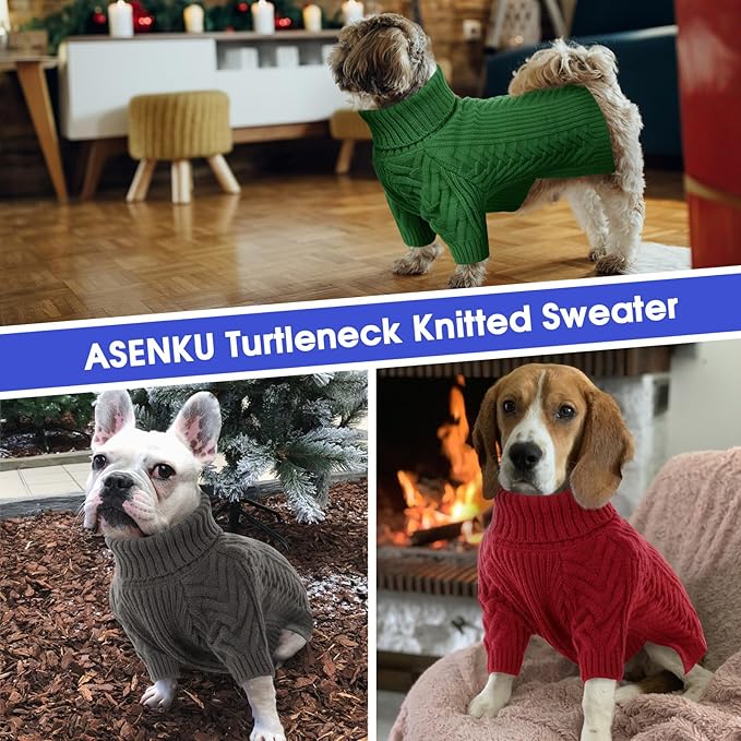 ASENKU Dog Sweater, Dog Sweaters for Medium Dogs, Warm Pullover Doggie KnitTurtleneck Warm Clothes for French Bulldog, Boston Terrier(Dark Grey, M)