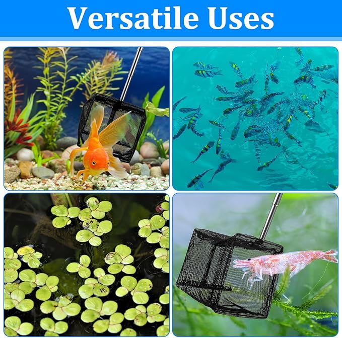 3 Inch Fish Net for Fish Tank, Extendable Aquarium Fishing Net Stainless Steel Handle 6-16 Inch, Fine Mesh Nylon Fishing Nets for Betta Tank, Shrimp, Pond Aquarium