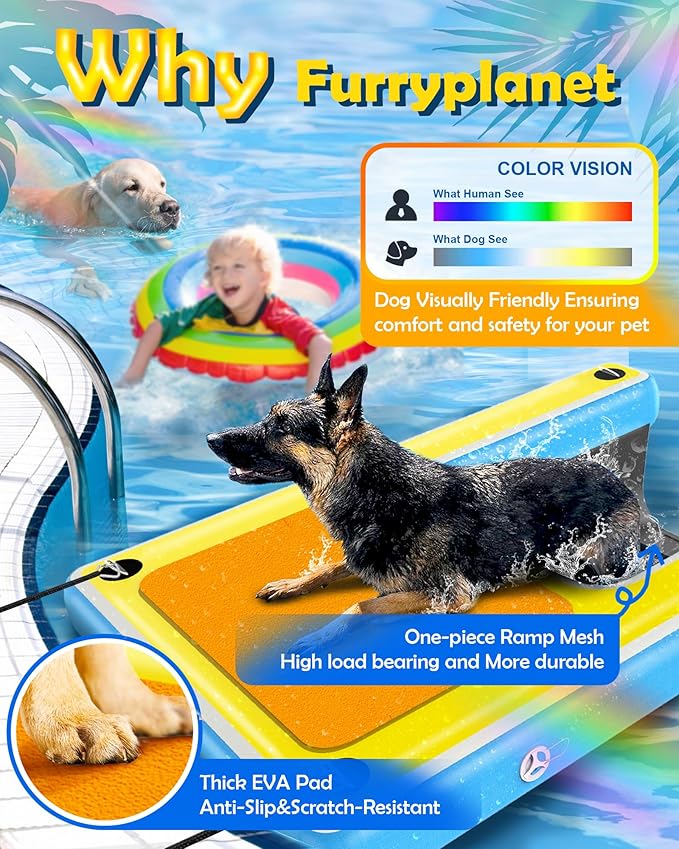 Inflatable Dog Ramp โ 60"x40" Extra Large Boat Ramp for Dogs Up to 240 lbs, Non-Slip Puncture-Resistant Inflatable Dock Floating Platform, Pool Floats Platform for Lakes, Boats, Lake, Trip
