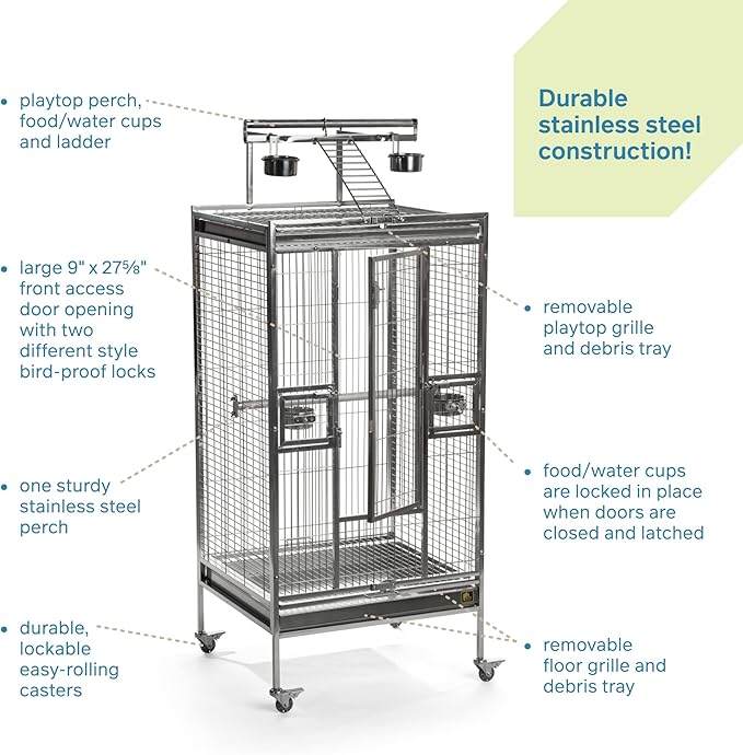 Prevue Pet Products Stainless Steel Play top Bird Cage, Stainless Steel, Medium