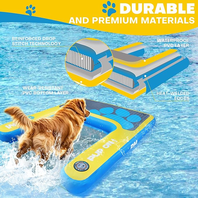 Beyond Marina Dog Pool Ramp - Pup On! Inflatable Water Ramp for Lake Docks Dog Boat Ramps Pup Plank Floating Pontoon Ladder Steps Up to Extra Large Non-Slip EVA Platform