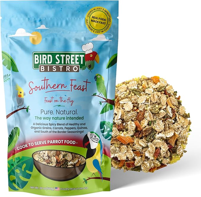 Parrot Food - Parakeet & Cockatiel Food - Cooks in 3-15 min w/Natural & Organic Grains, Legumes, Non-GMO Fruits, Vegetables & Healthy Spices