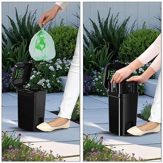 Dog Poop Trash Can & Portable Cat Litter Disposal, All-Black ABS Material, 5-Liter Trash Can with 20PCS Waste Bags.ABS-BK,US