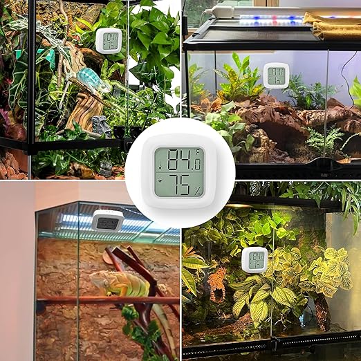 2 PCS Reptile Thermometer and Humidity Gauge for Reptile Tank with On-Off, Reptile Tank Accessories for Jumping Spider, Leopard Gecko, Hermit Crab, Gecko, Ball Python, Lizard, white,rectangle