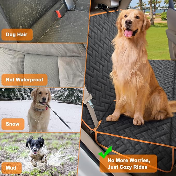 Dog Car Seat Cover for Back Seat, 600D Oxford Waterproof Bench Protector for Dogs Non-Slip Anti-Scratch Pet Rear Seat Cover Fits Cars SUVs Small Trucks