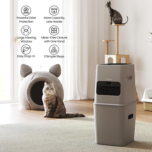Neakasa Cat Litter Trash Can, 9.2L Waste Disposal Bin for Cat Litter, Dog Poo & Diapers, with Wider Opening and 4-Month Refill Bag (Gray)