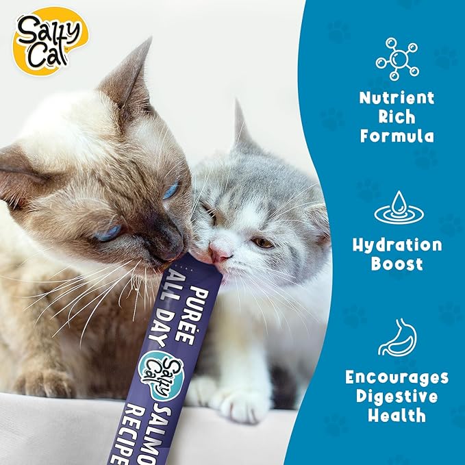 Salty Cat Creamy Purée Salmon Cat Treat – Lickable with Real Salmon, Squeeze Treats with No Preservatives, 14g Tube That Support Healthy Skin & Coat