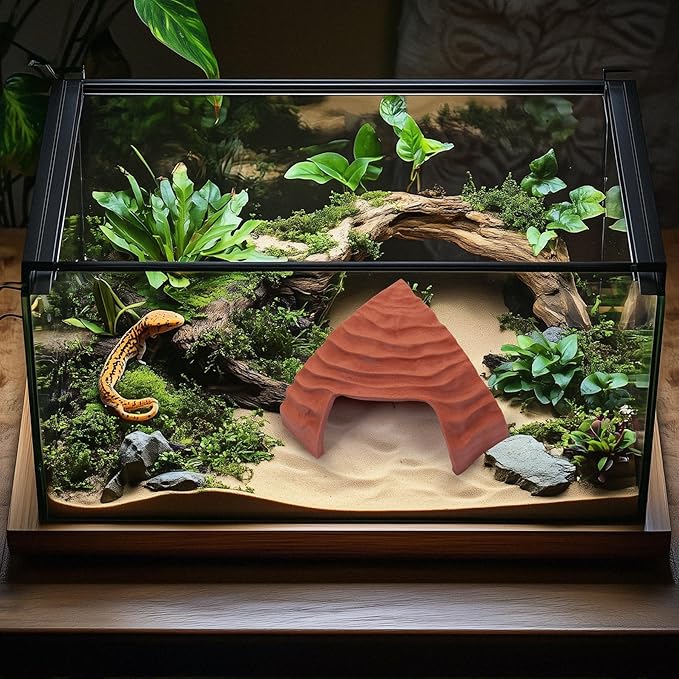 Corner Reptile Cave - Natural-Look Hide for Lizards, Snakes, Bearded Dragons, Turtles, and Tortoises - Durable Habitat Décor - Terracotta
